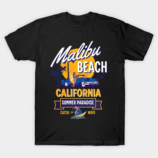 Malibu Beach California Summer Paradise T-Shirt by jiromie